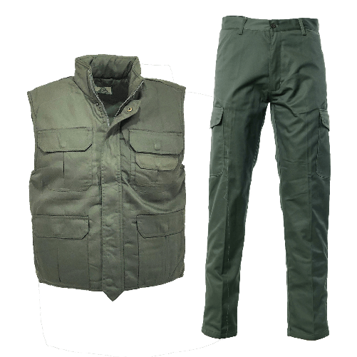 Kit gilet e pantaloni multitasche per lavoratori professionisti in vari settori come l'industria, l'edilizia, la meccanica e l'officina L blu